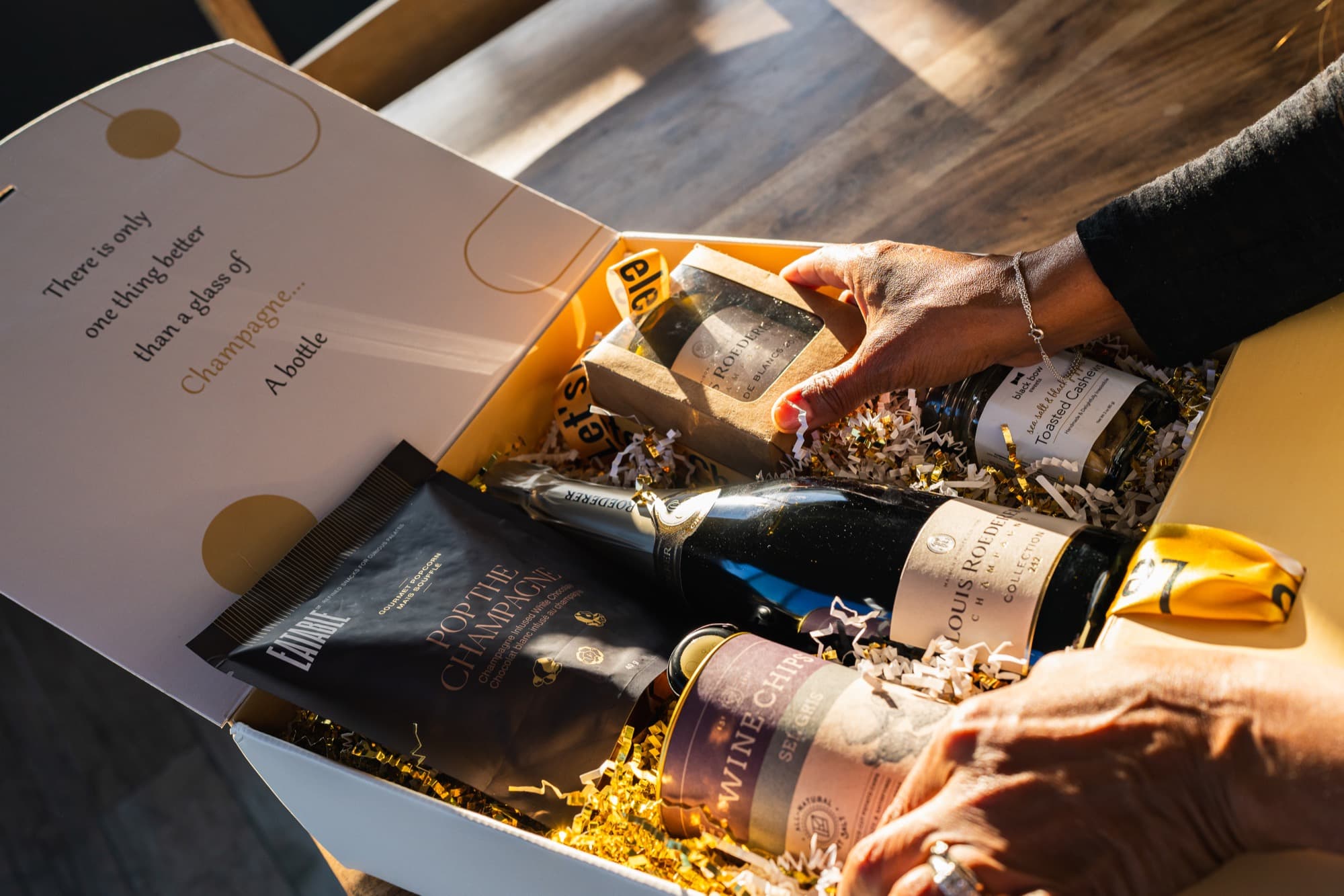 Bubles Champagne gift box, styled and shot on location