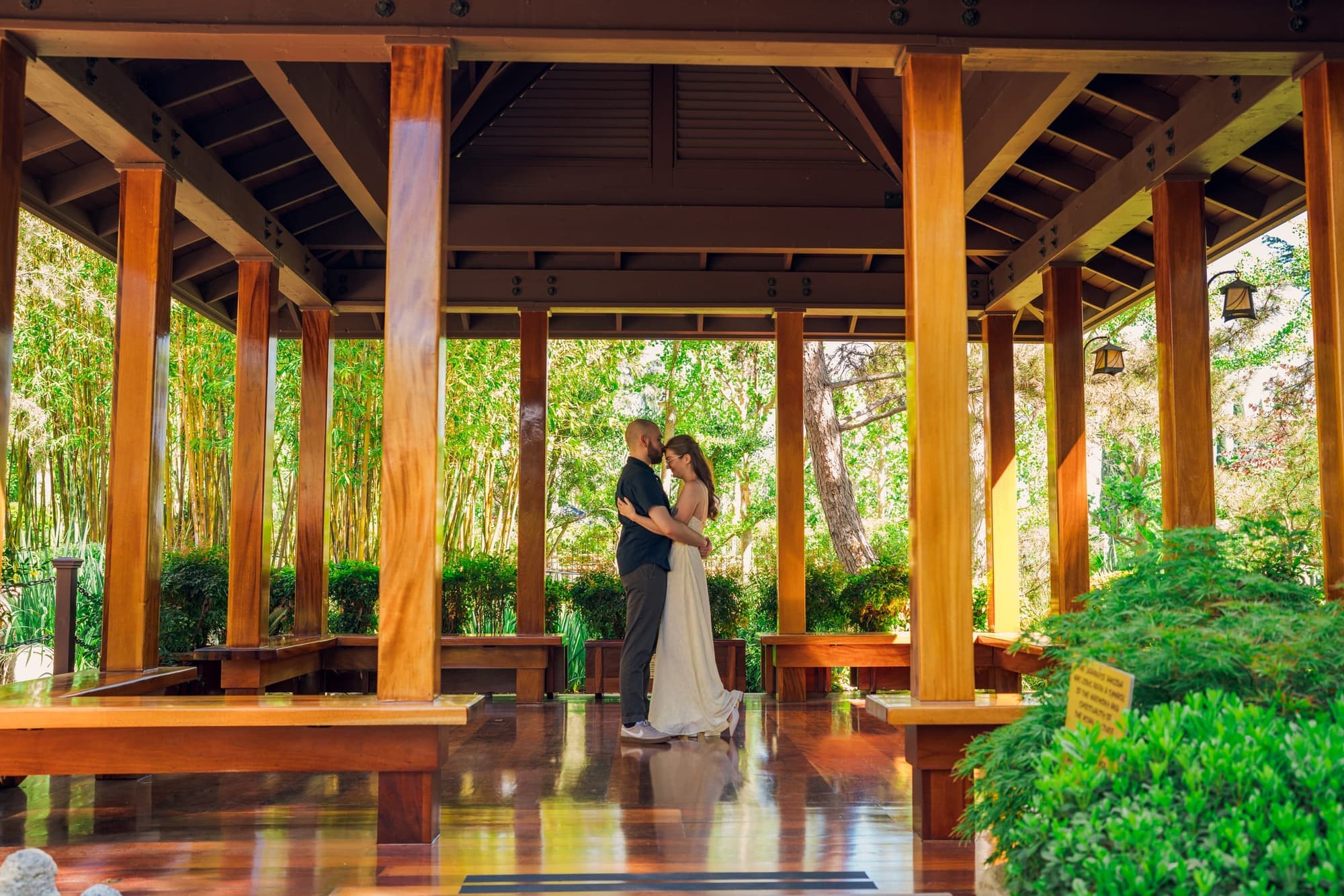 Engagement session in a garden pavilion