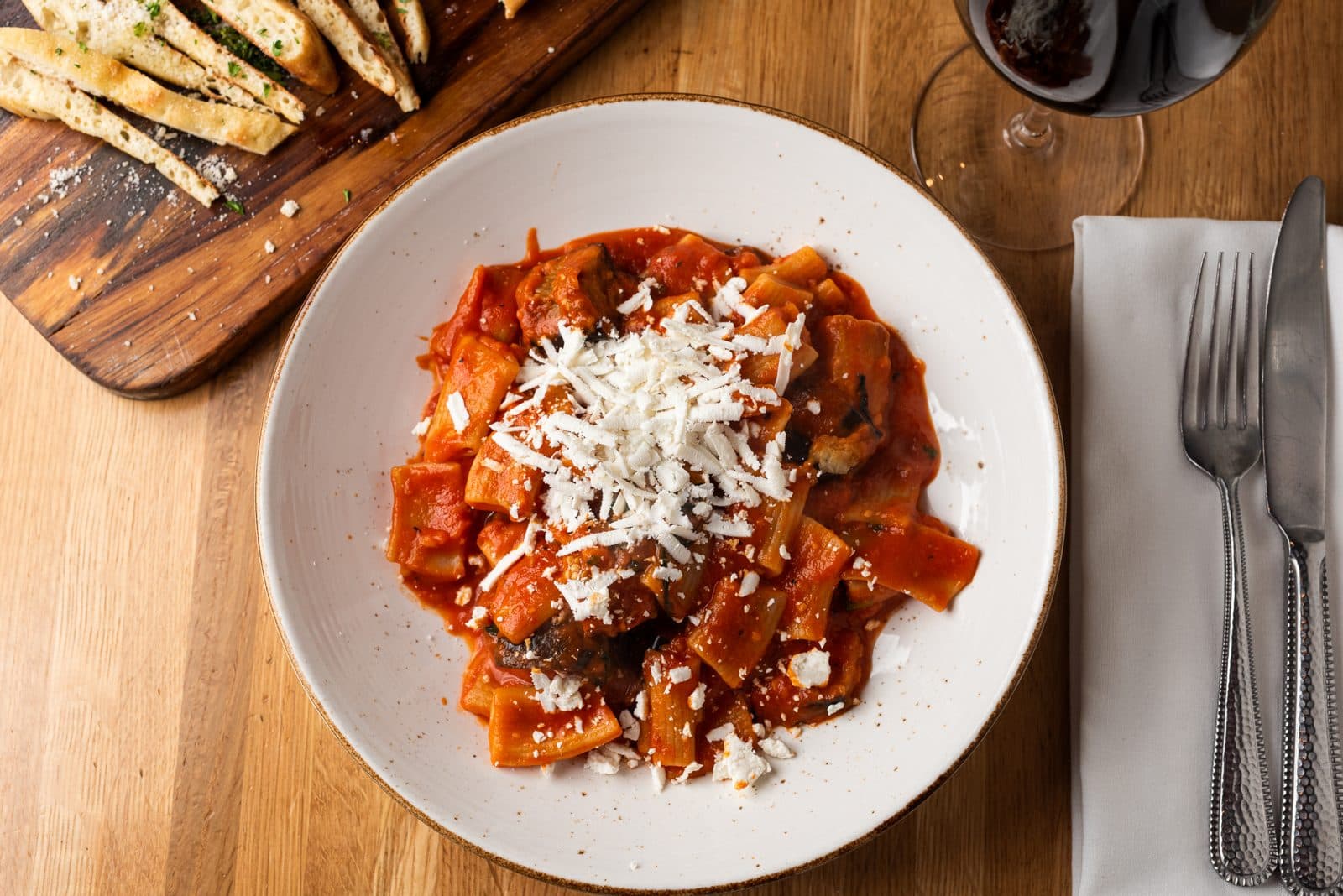 Plated pasta at an LA restaurant