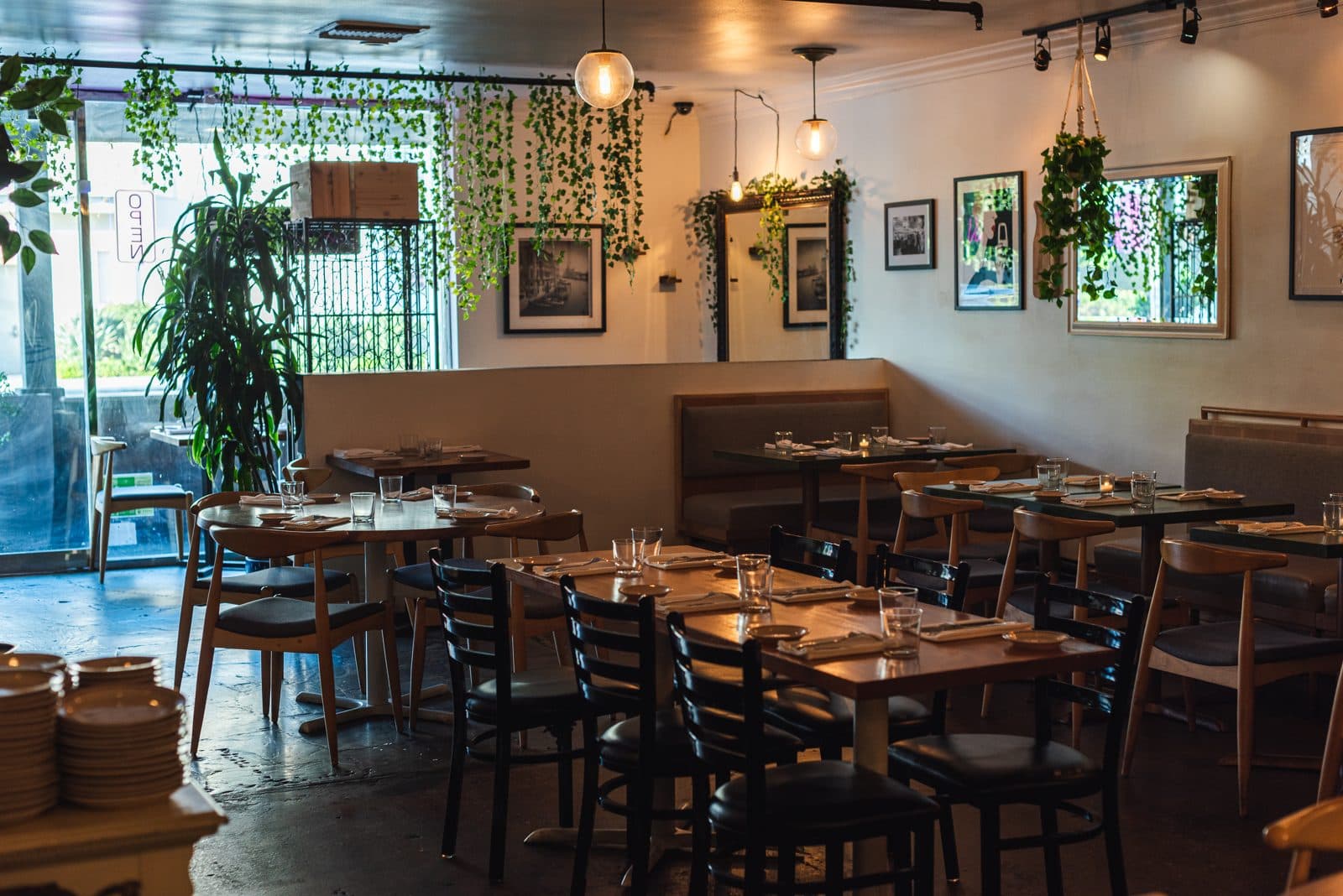 Warm restaurant dining room interior
