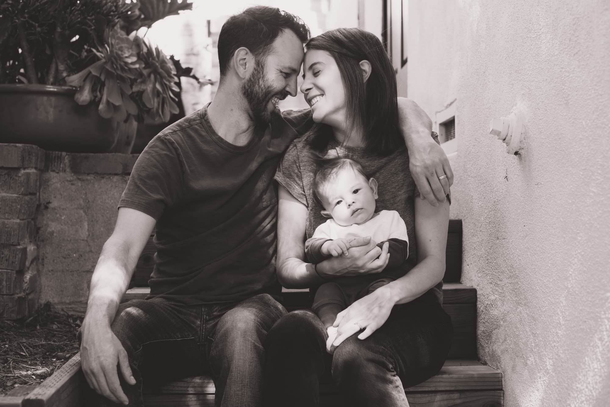 Family portrait with newborn, black and white